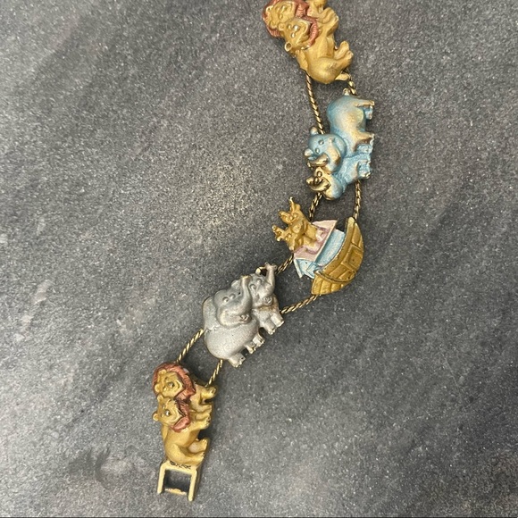 Vintage Noah’s Ark Slide Enamel Charm Gold Bracelet - Picture 5 of 11